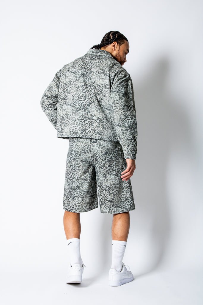 Faded Leopard Print Denim Jorts - Liquor n Poker