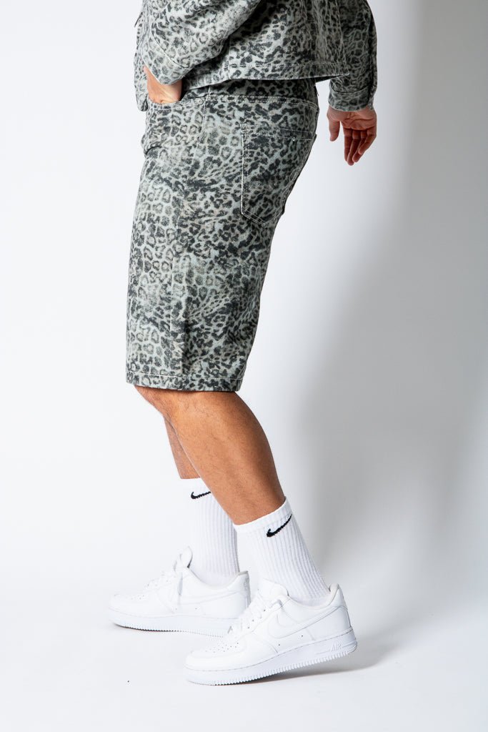 Faded Leopard Print Denim Jorts - Liquor n Poker