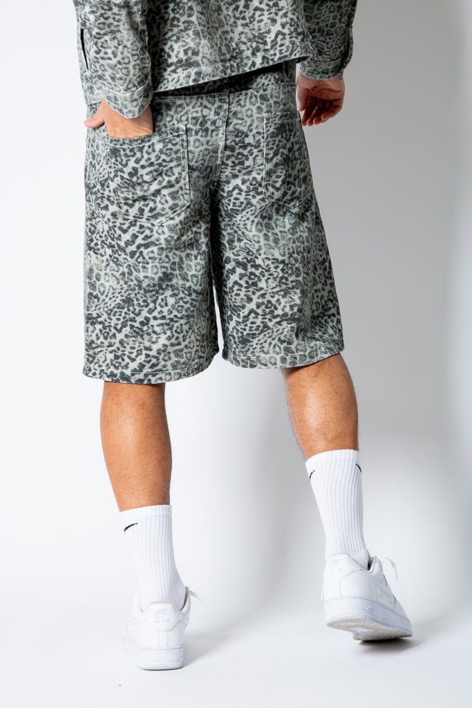 Faded Leopard Print Denim Jorts - Liquor n Poker