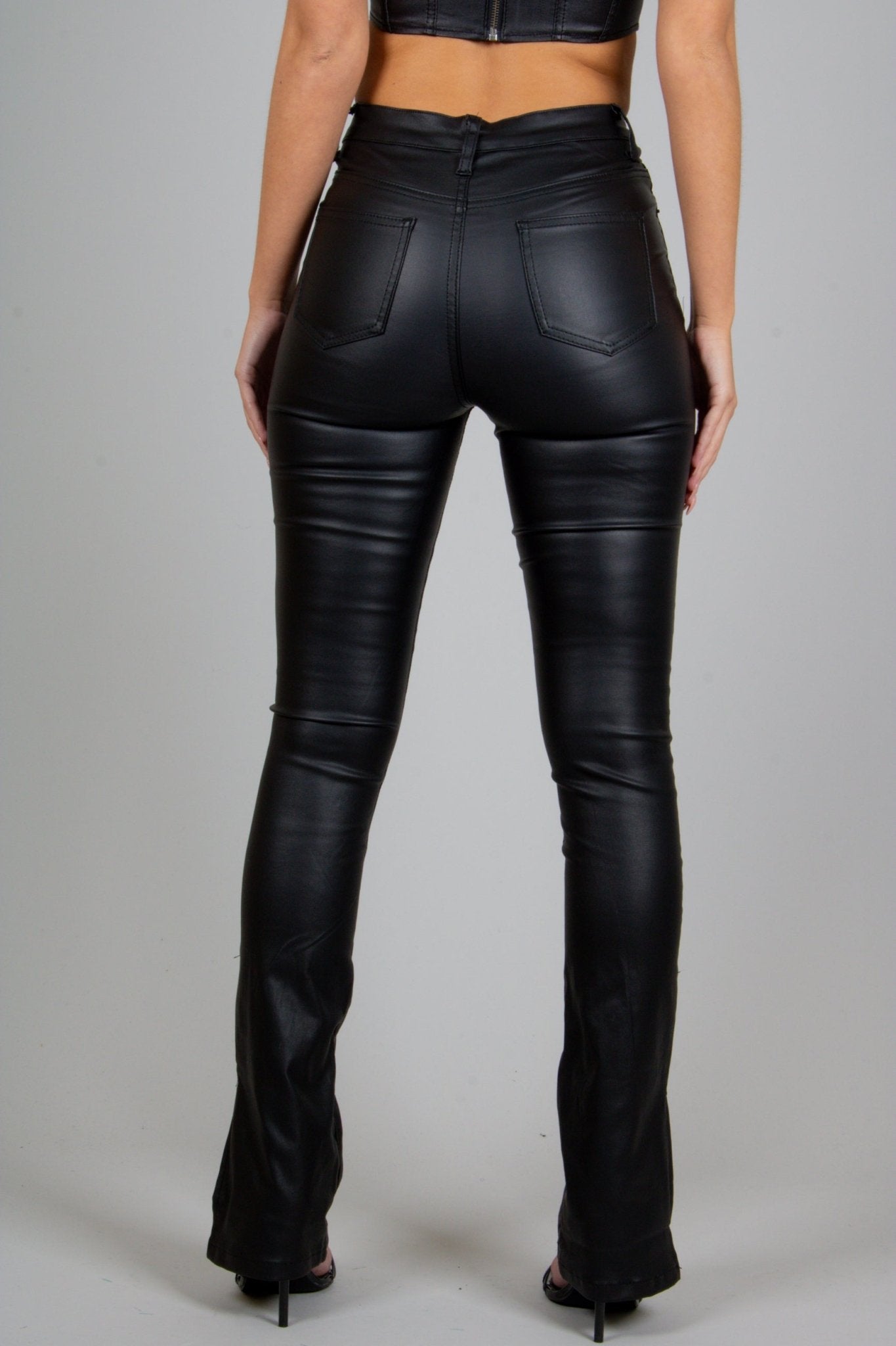Fae Black Faux Leather Slit Trousers - Liquor n Poker