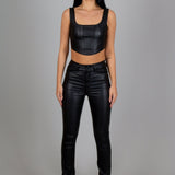 Fae Black Faux Leather Slit Trousers - Liquor n Poker