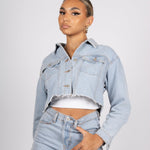 Fae Diamanté Angel Cropped Denim Jacket - Liquor n Poker