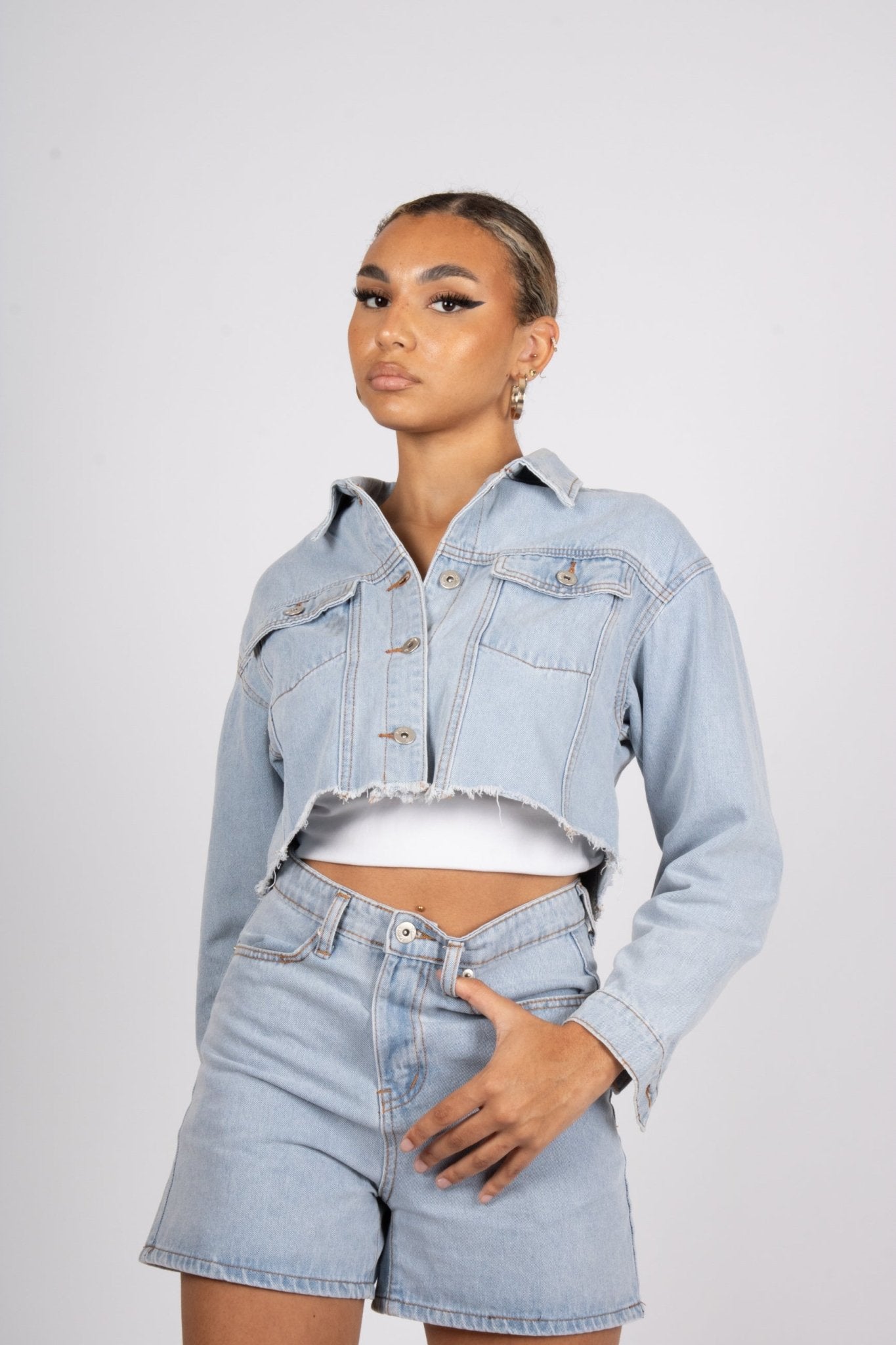 Fae Diamanté Angel Cropped Denim Jacket - Liquor n Poker