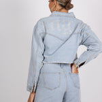 Fae Diamanté Angel Cropped Denim Jacket - Liquor n Poker