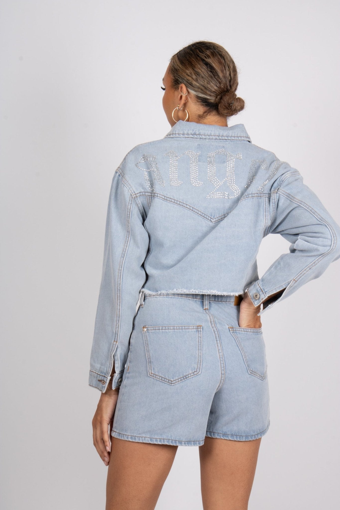 Fae Diamanté Angel Cropped Denim Jacket - Liquor n Poker