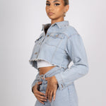 Fae Diamanté Angel Cropped Denim Jacket - Liquor n Poker
