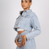 Fae Diamanté Angel Cropped Denim Jacket - Liquor n Poker