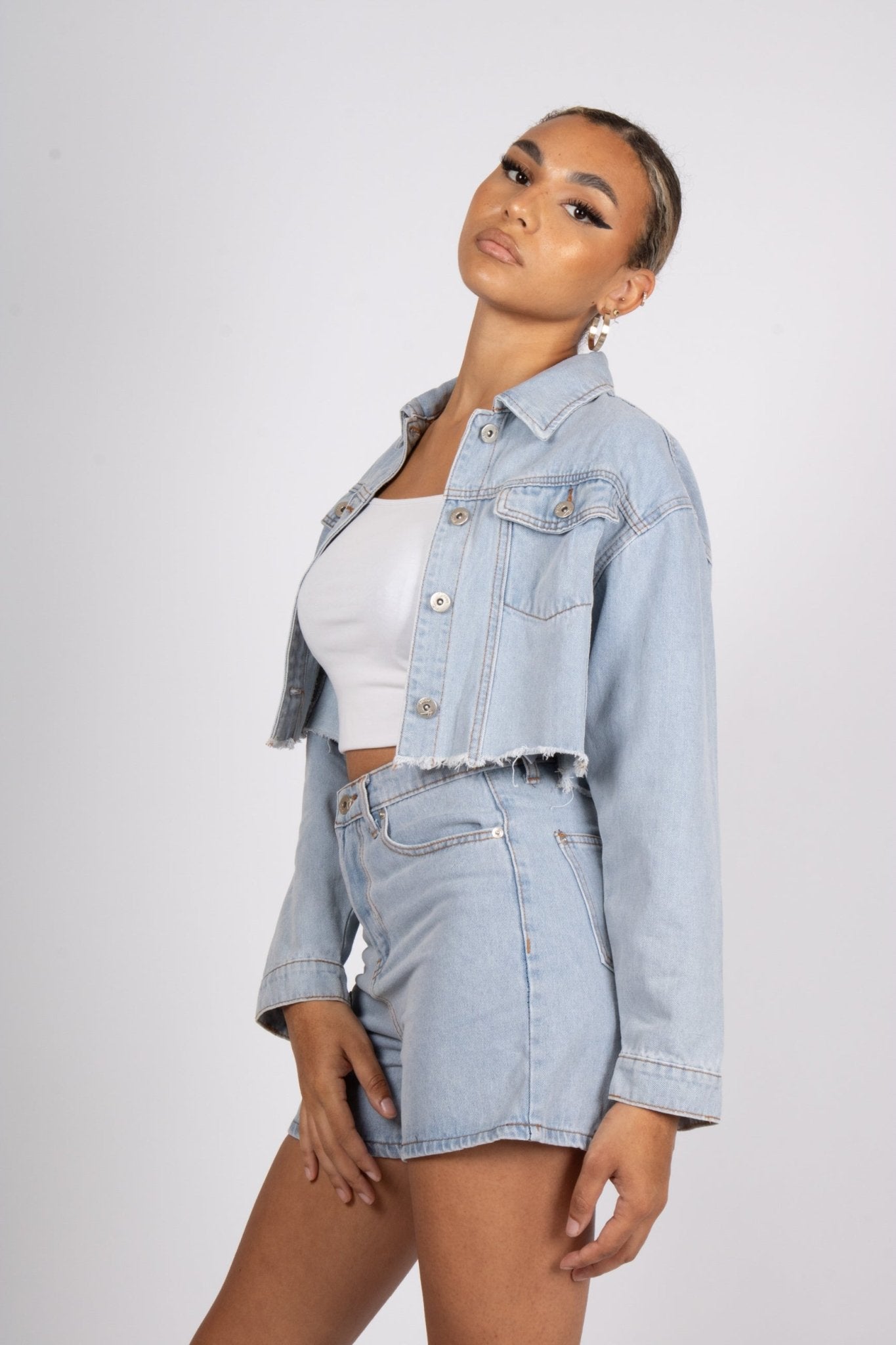 Fae Diamanté Angel Cropped Denim Jacket - Liquor n Poker