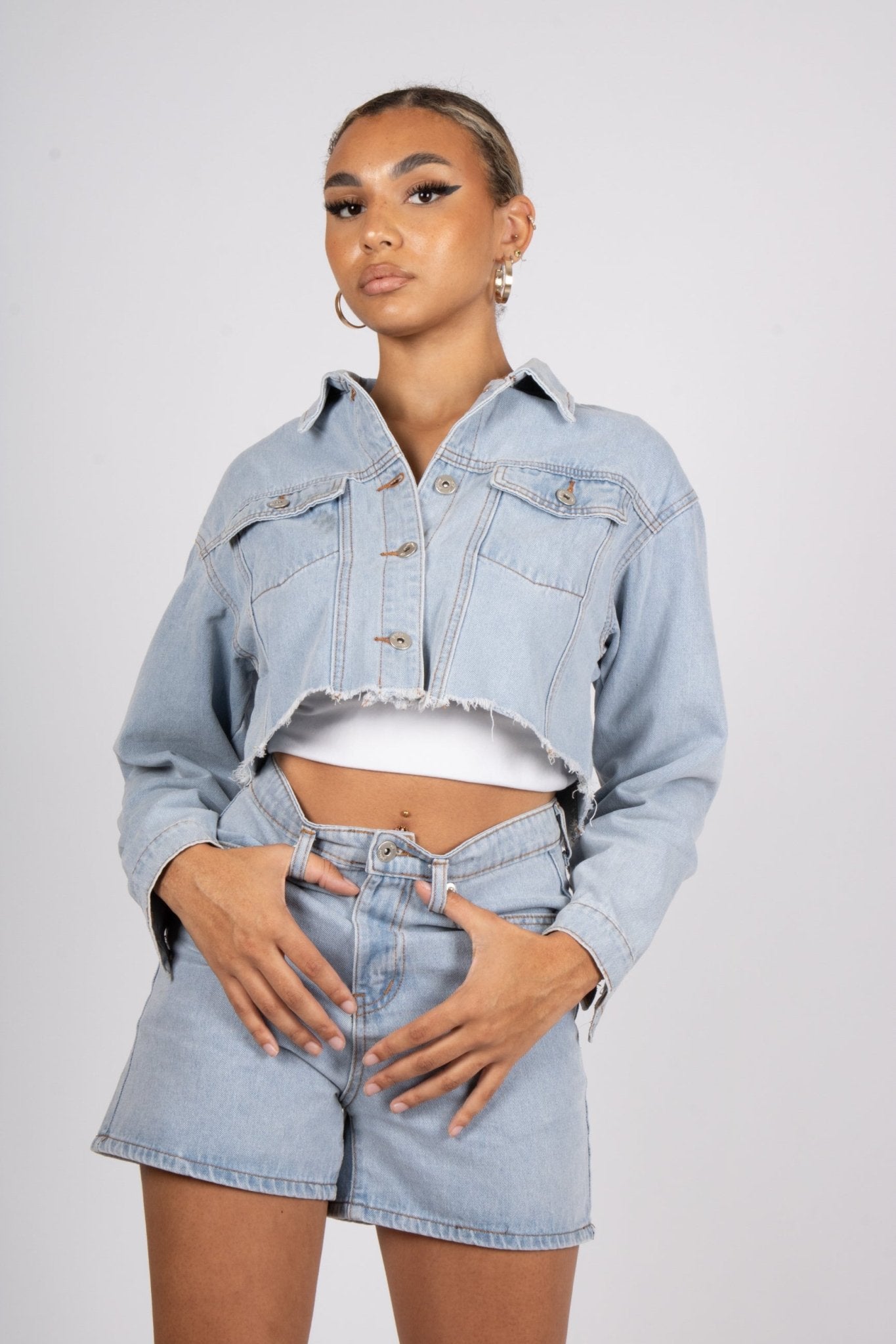 Fae Diamanté Angel Cropped Denim Jacket - Liquor n Poker