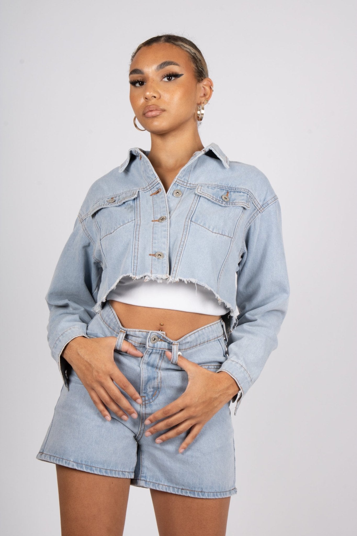 Fae Diamanté Angel Cropped Denim Jacket - Liquor n Poker