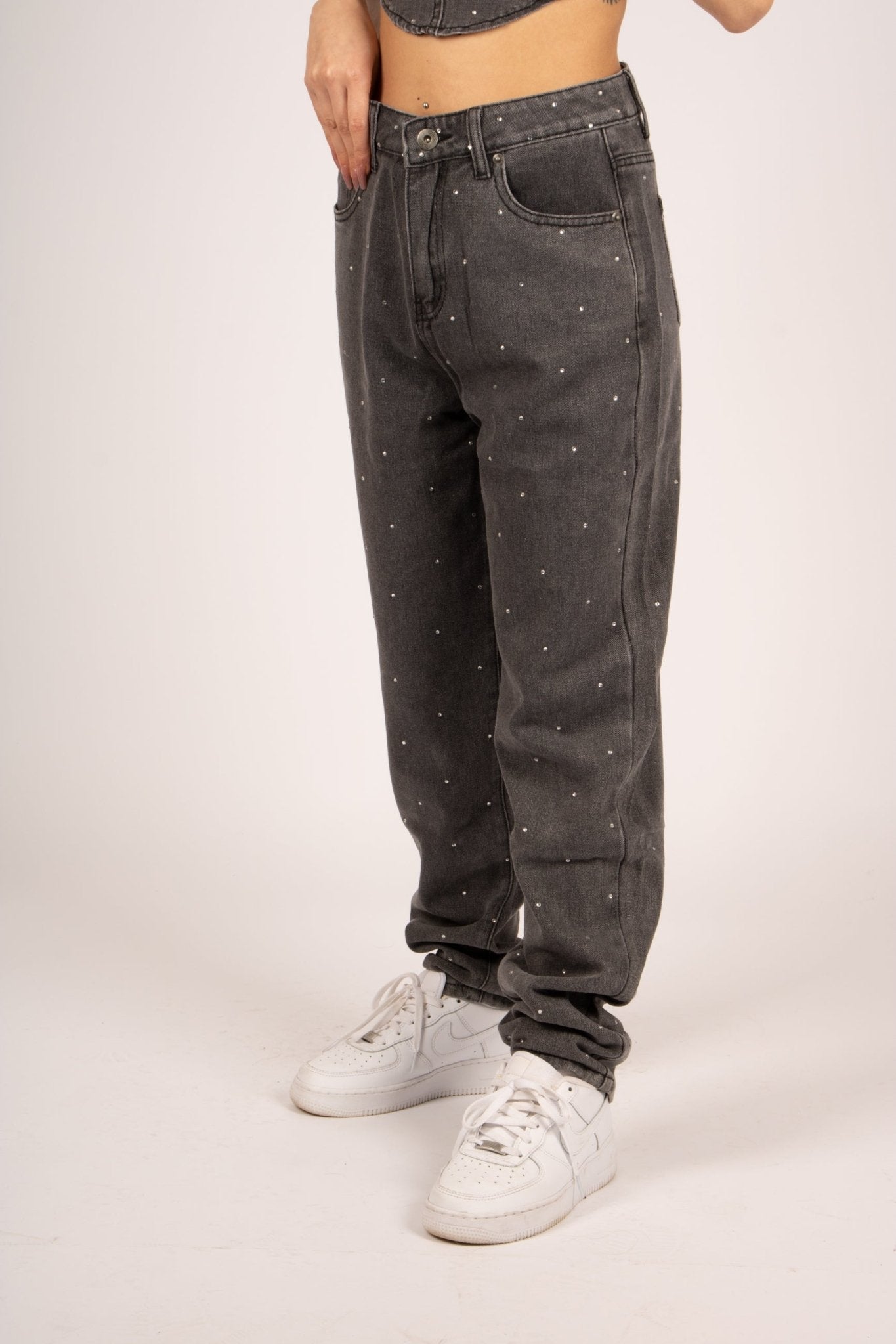 Fae High - Rise Diamante Tapered Mom Jeans - Liquor n Poker