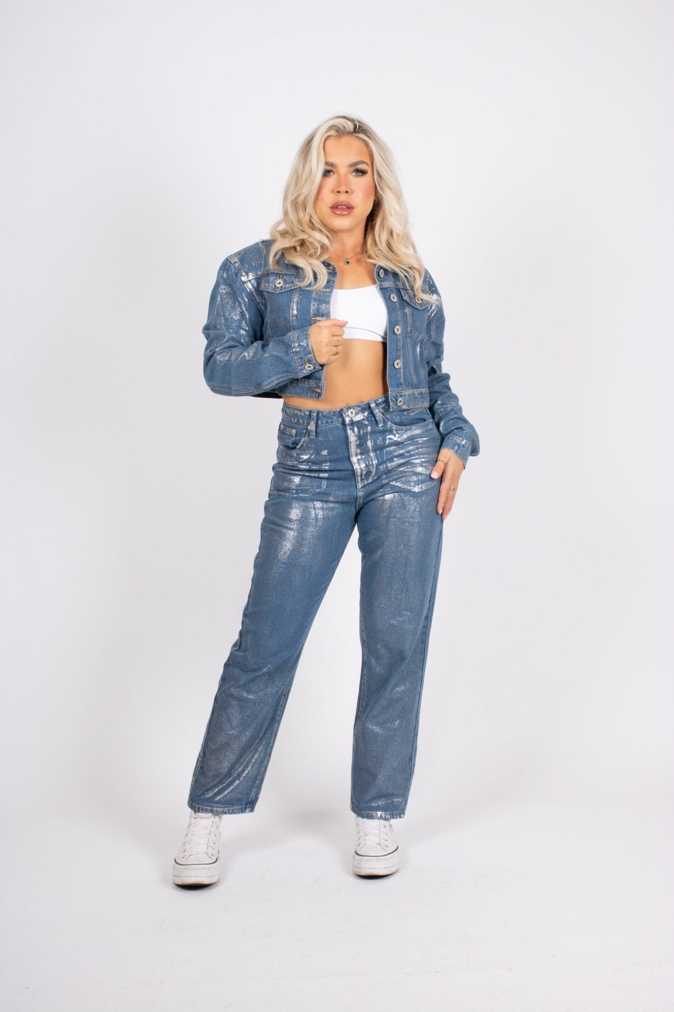 Fae Silver Metallic Boxy Denim Jacket - Liquor n Poker