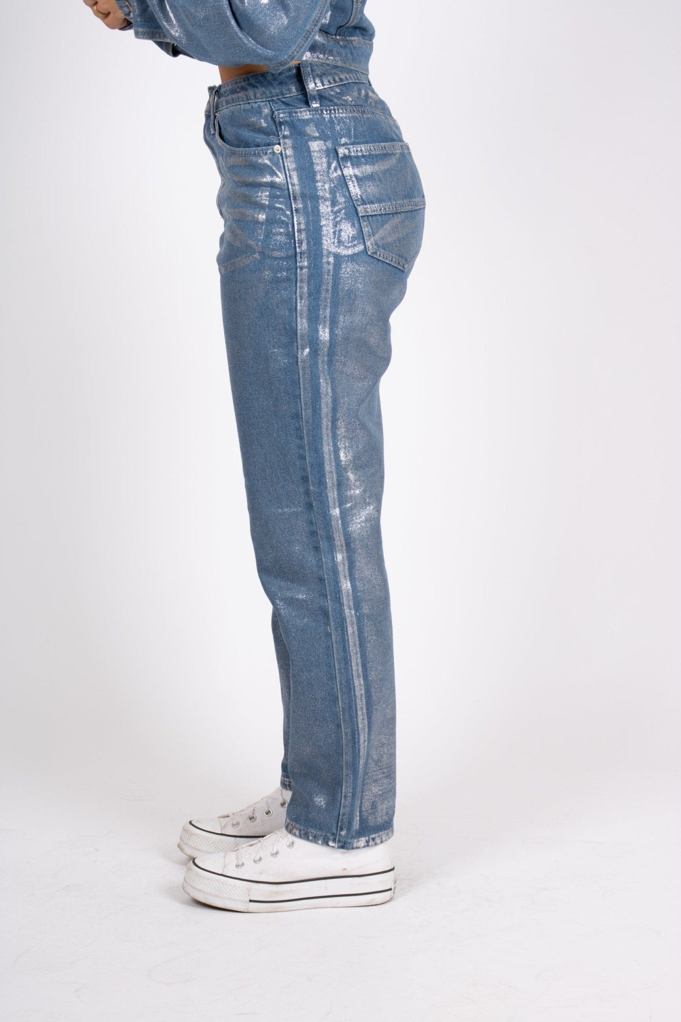 Fae Silver Metallic Straight Leg Jeans - Liquor n Poker