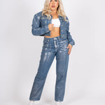 Fae Silver Metallic Straight Leg Jeans - Liquor n Poker