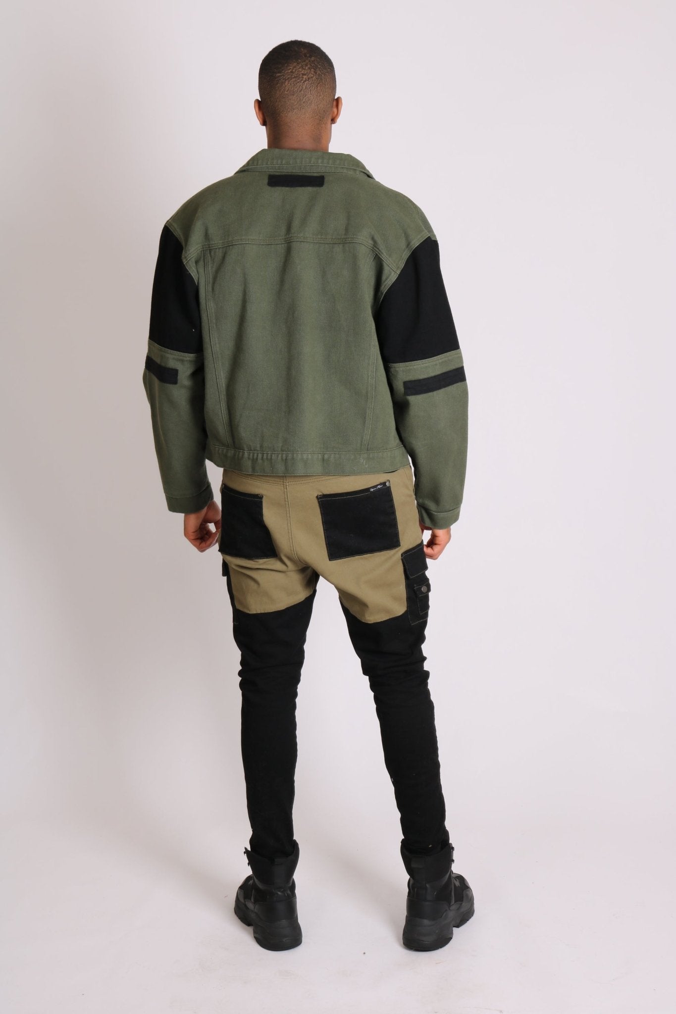 Faro Oversized Black & Khaki Contrast Utility Denim Jacket - Liquor n Poker