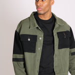 Faro Oversized Black & Khaki Contrast Utility Denim Jacket - Liquor n Poker