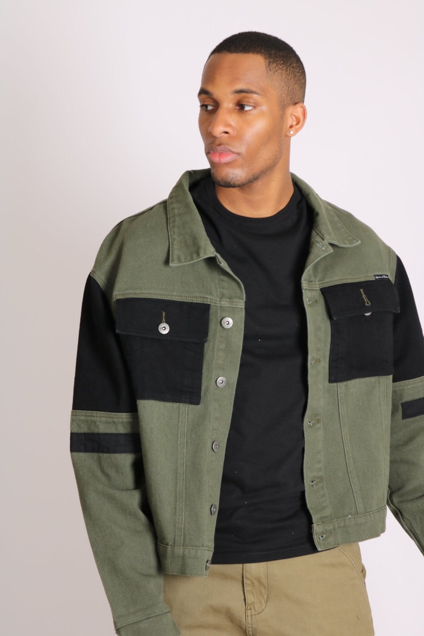 Faro Oversized Black & Khaki Contrast Utility Denim Jacket - Liquor n Poker
