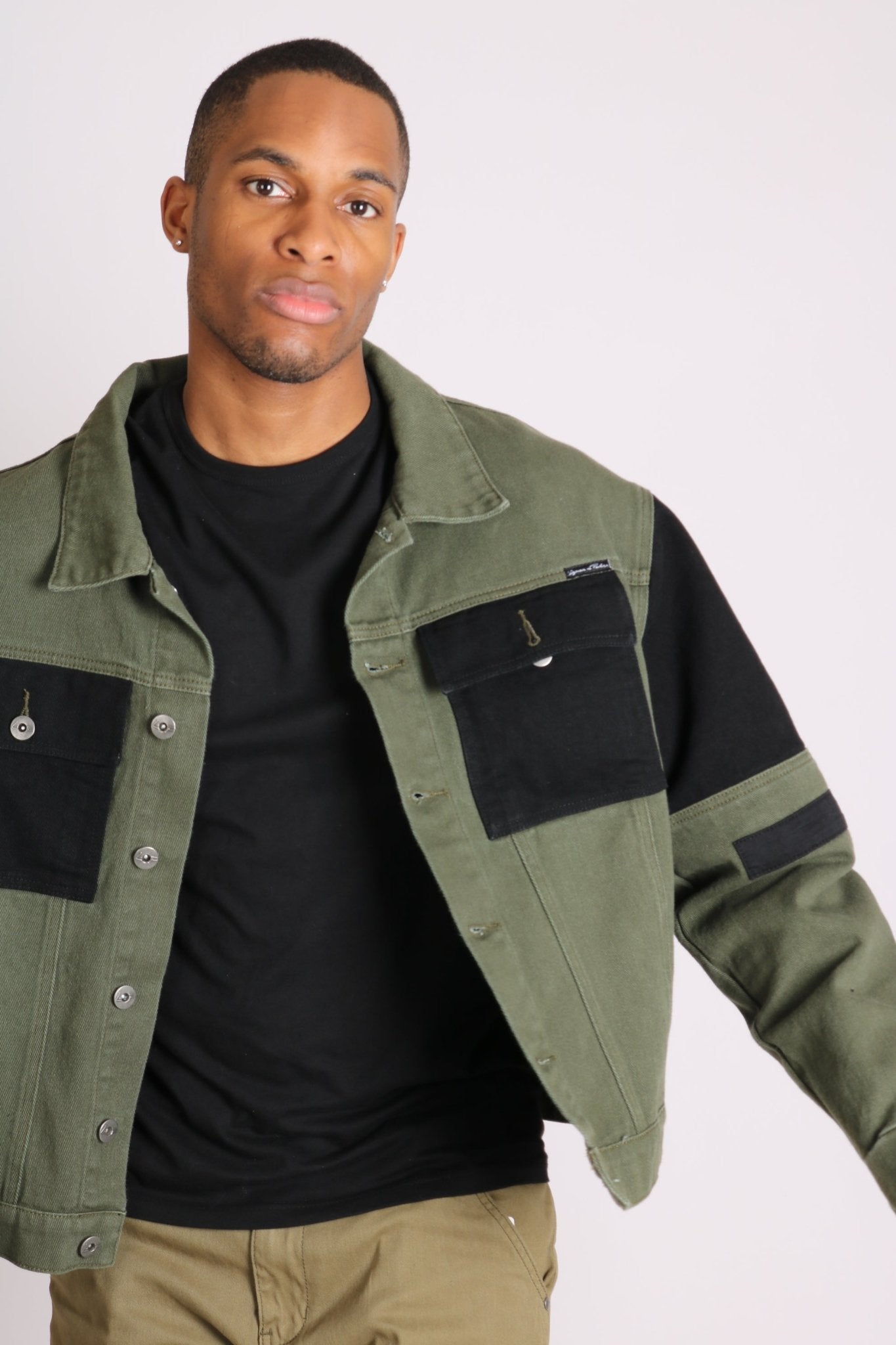 Faro Oversized Black & Khaki Contrast Utility Denim Jacket - Liquor n Poker