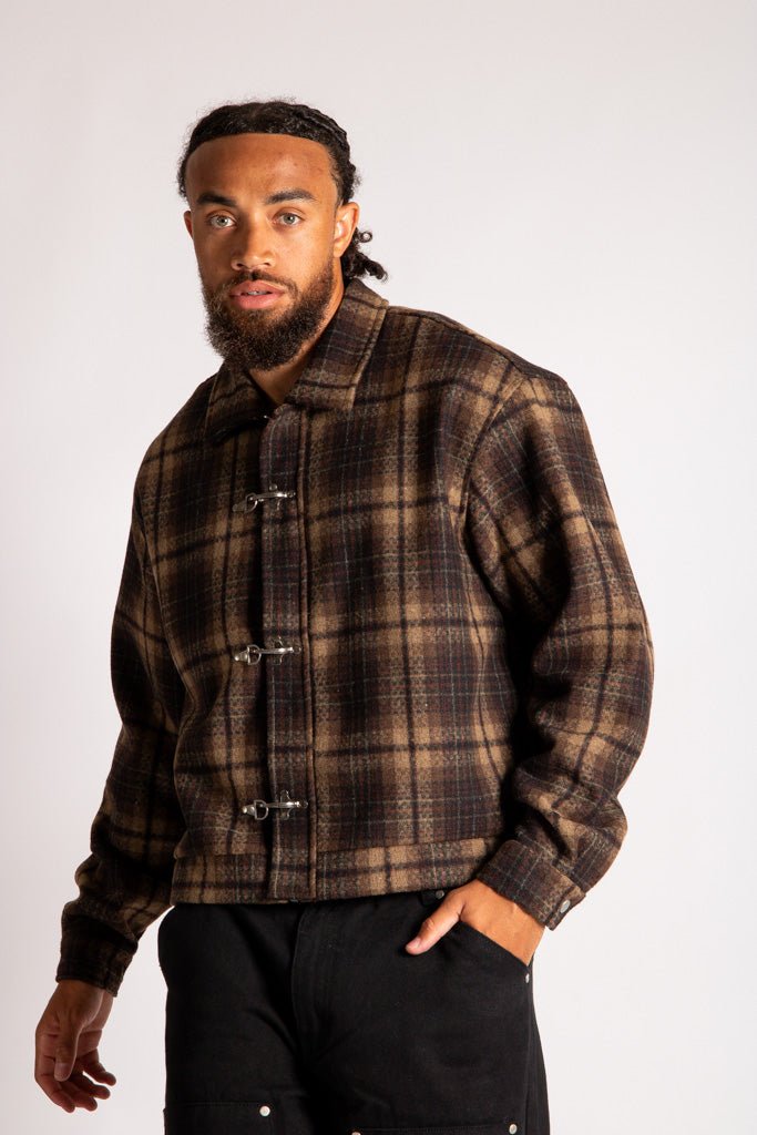Fireman Buckle Detail Long Sleeve Flannel Shirt In Brown - Liquor n Poker