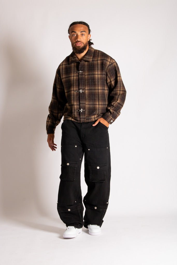 Fireman Buckle Detail Long Sleeve Flannel Shirt In Brown - Liquor n Poker