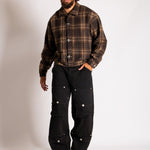 Fireman Buckle Detail Long Sleeve Flannel Shirt In Brown - Liquor n Poker