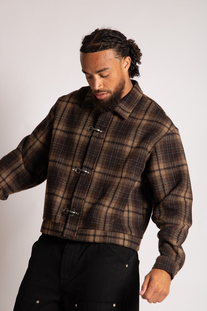 Fireman Buckle Detail Long Sleeve Flannel Shirt In Brown - Liquor n Poker