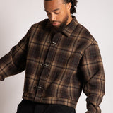 Fireman Buckle Detail Long Sleeve Flannel Shirt In Brown - Liquor n Poker
