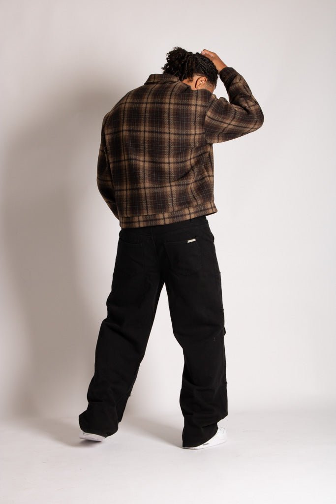 Fireman Buckle Detail Long Sleeve Flannel Shirt In Brown - Liquor n Poker