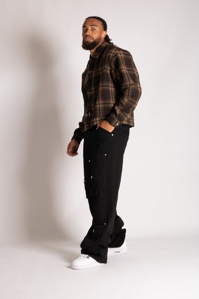 Fireman Buckle Detail Long Sleeve Flannel Shirt In Brown - Liquor n Poker
