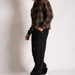 Fireman Buckle Detail Long Sleeve Flannel Shirt In Brown - Liquor n Poker