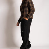 Fireman Buckle Detail Long Sleeve Flannel Shirt In Brown - Liquor n Poker