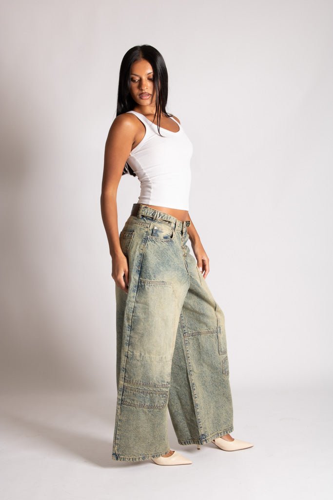 Fireman Clasp Detail Horseshoe Jean in Sand Wash - Liquor n Poker