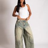 Fireman Clasp Detail Horseshoe Jean in Sand Wash - Liquor n Poker