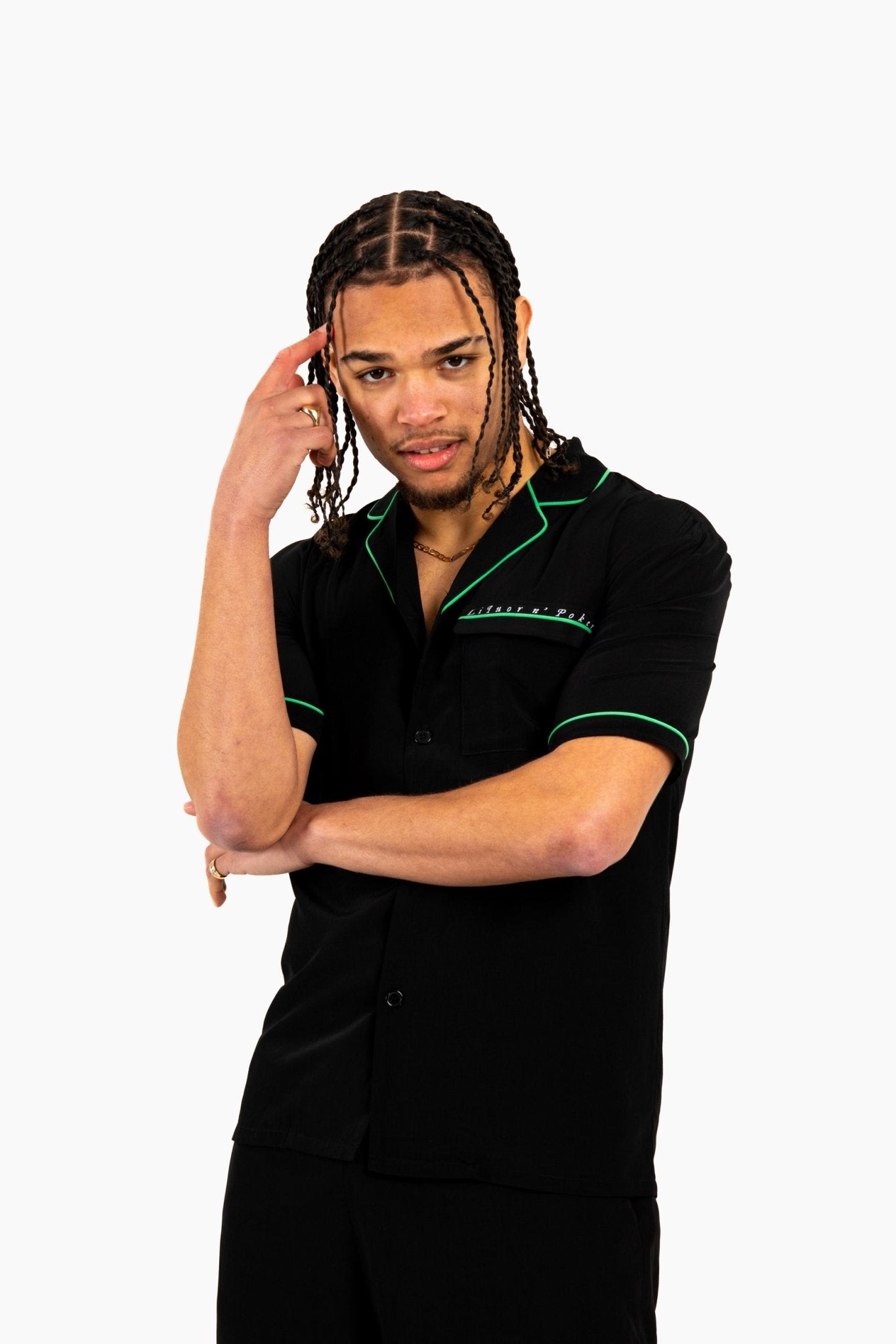 Forbidden Fruits' Back Printed Revere Collar Black Shirt - Liquor n Poker