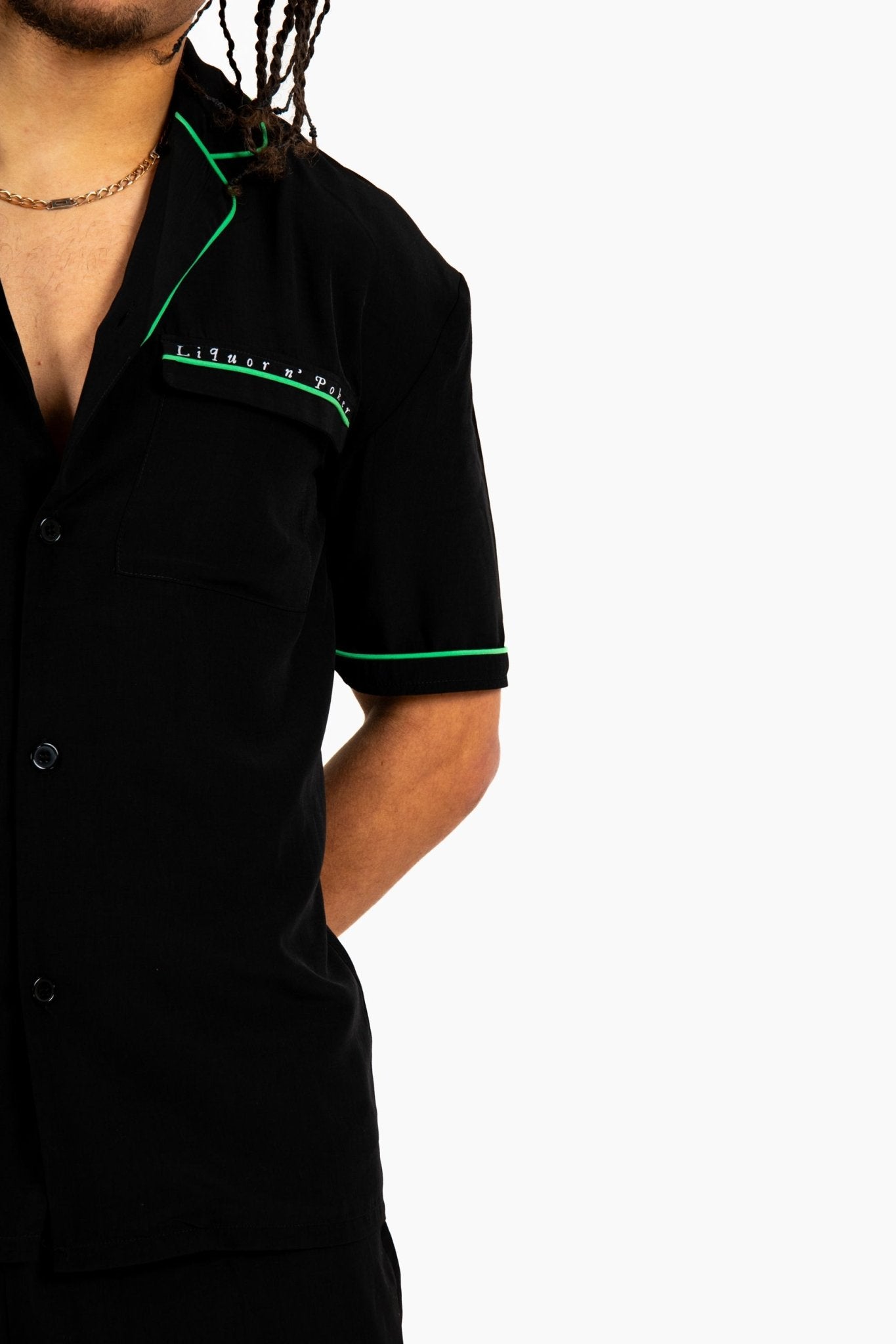 Forbidden Fruits' Back Printed Revere Collar Black Shirt - Liquor n Poker