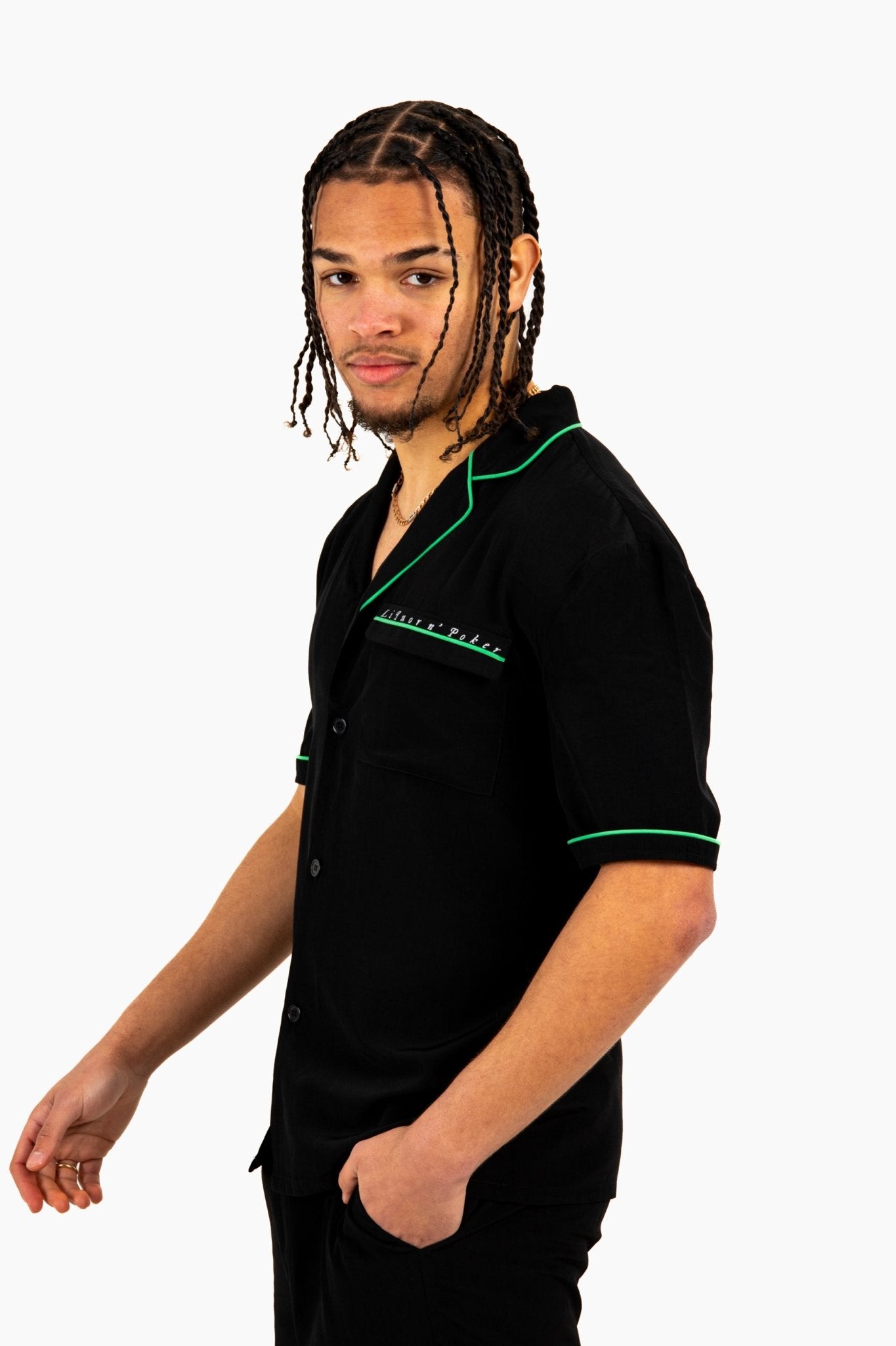 Forbidden Fruits' Back Printed Revere Collar Black Shirt - Liquor n Poker