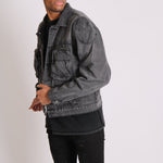 Fort Oversized Utility Pocket Denim Jacket In Washed Grey - Liquor n Poker