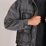 Fort Oversized Utility Pocket Denim Jacket In Washed Grey - Liquor n Poker