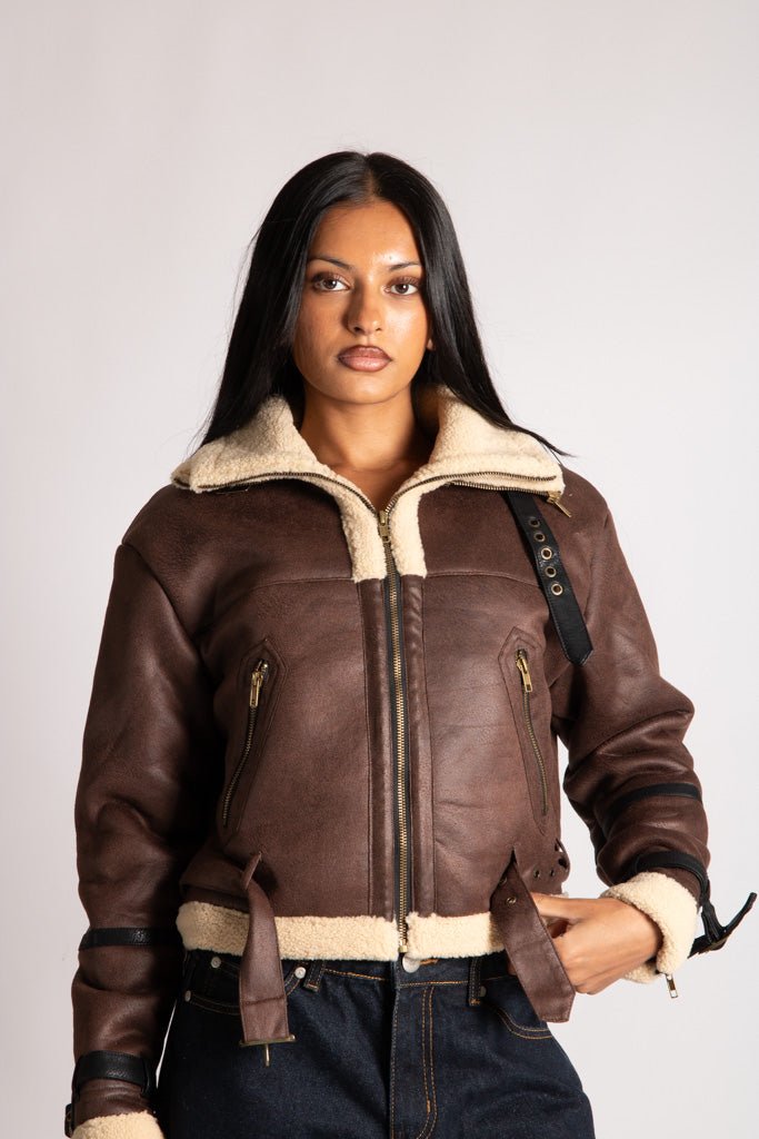 Funnel Neck Aviator Jacket in Brown - Liquor n Poker