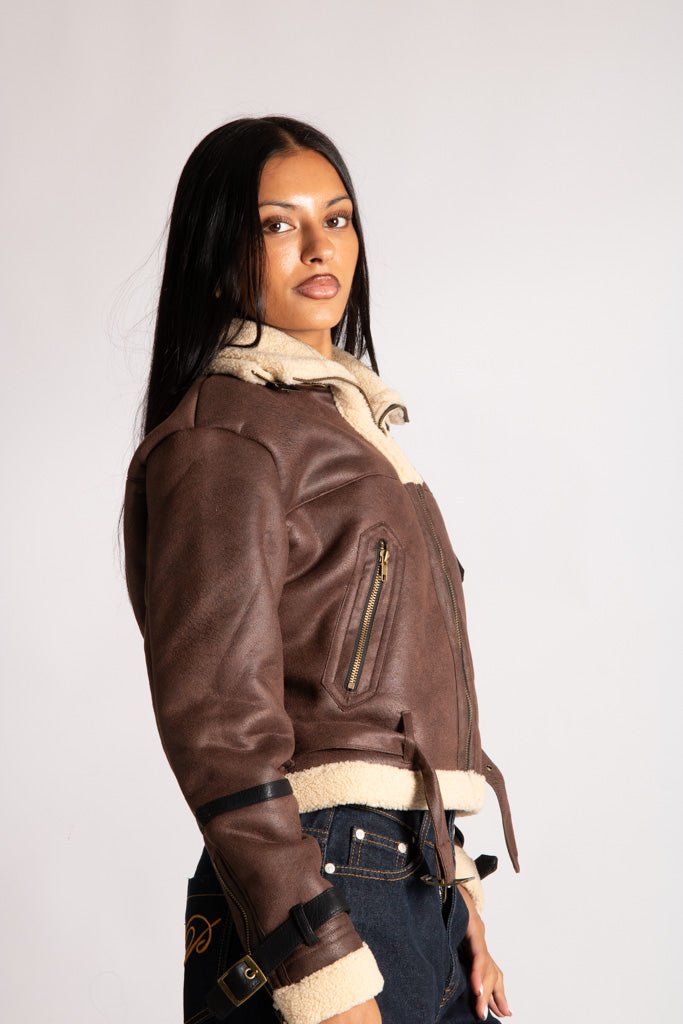 Funnel Neck Aviator Jacket in Brown - Liquor n Poker