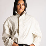 Funnel Neck Zip-Up Jacket in White Check - Liquor n Poker