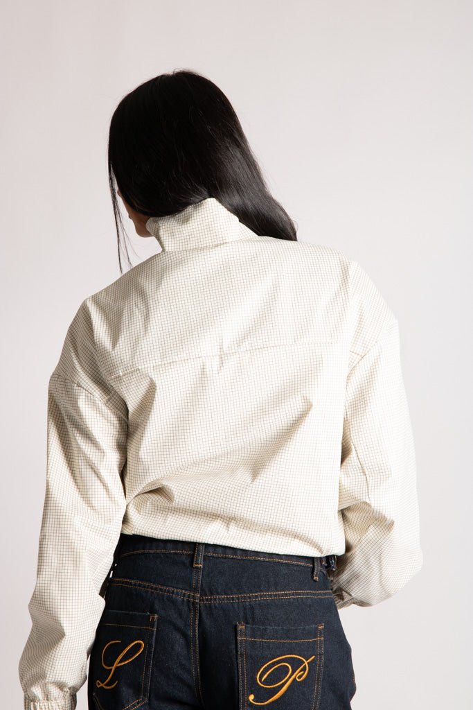 Funnel Neck Zip-Up Jacket in White Check - Liquor n Poker