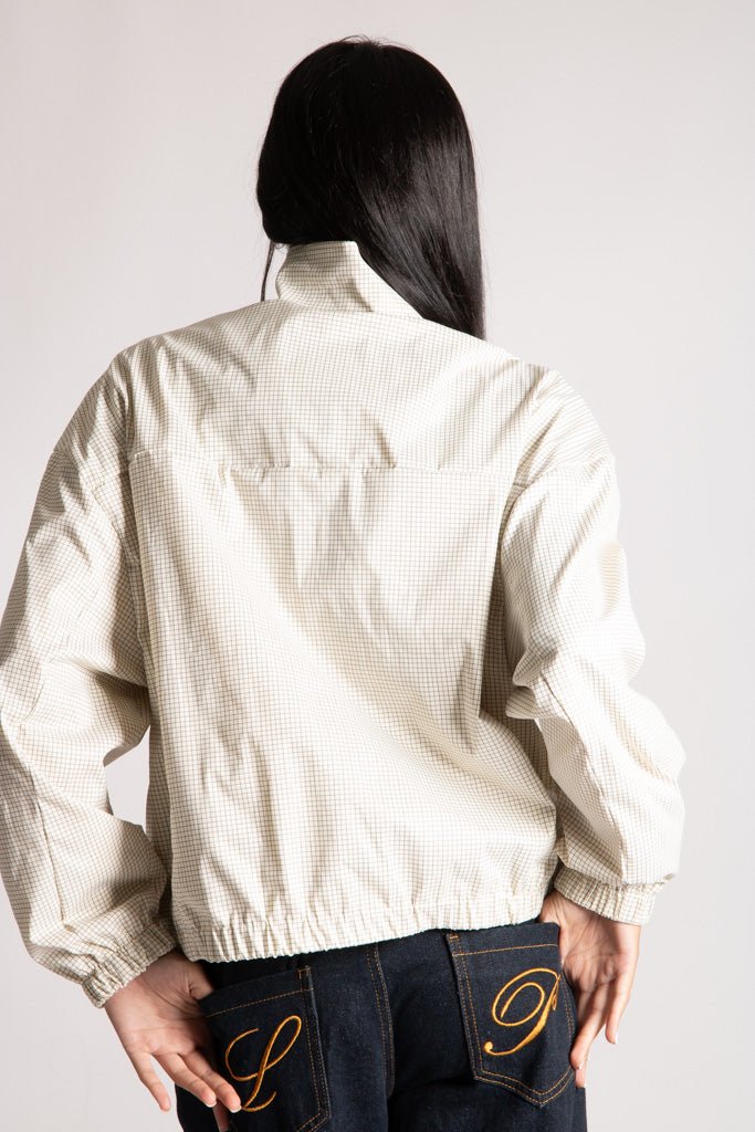 Funnel Neck Zip-Up Jacket in White Check - Liquor n Poker