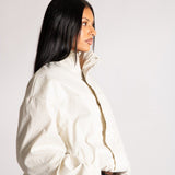 Funnel Neck Zip-Up Jacket in White Check - Liquor n Poker