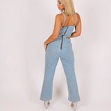 Gemstone Denim Jumpsuit With Kickflare And Gemstones - Liquor n Poker