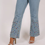 Gemstone Denim Jumpsuit With Kickflare And Gemstones - Liquor n Poker