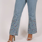 Gemstone Denim Jumpsuit With Kickflare And Gemstones - Liquor n Poker