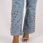Gemstone Denim Jumpsuit With Kickflare And Gemstones - Liquor n Poker