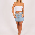 Glitzy Denim Mini Skirt With Diamante Belt - Liquor n Poker