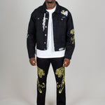 Golden Tiger Embroidered Oversized Black Trucker Jacket - Liquor n Poker